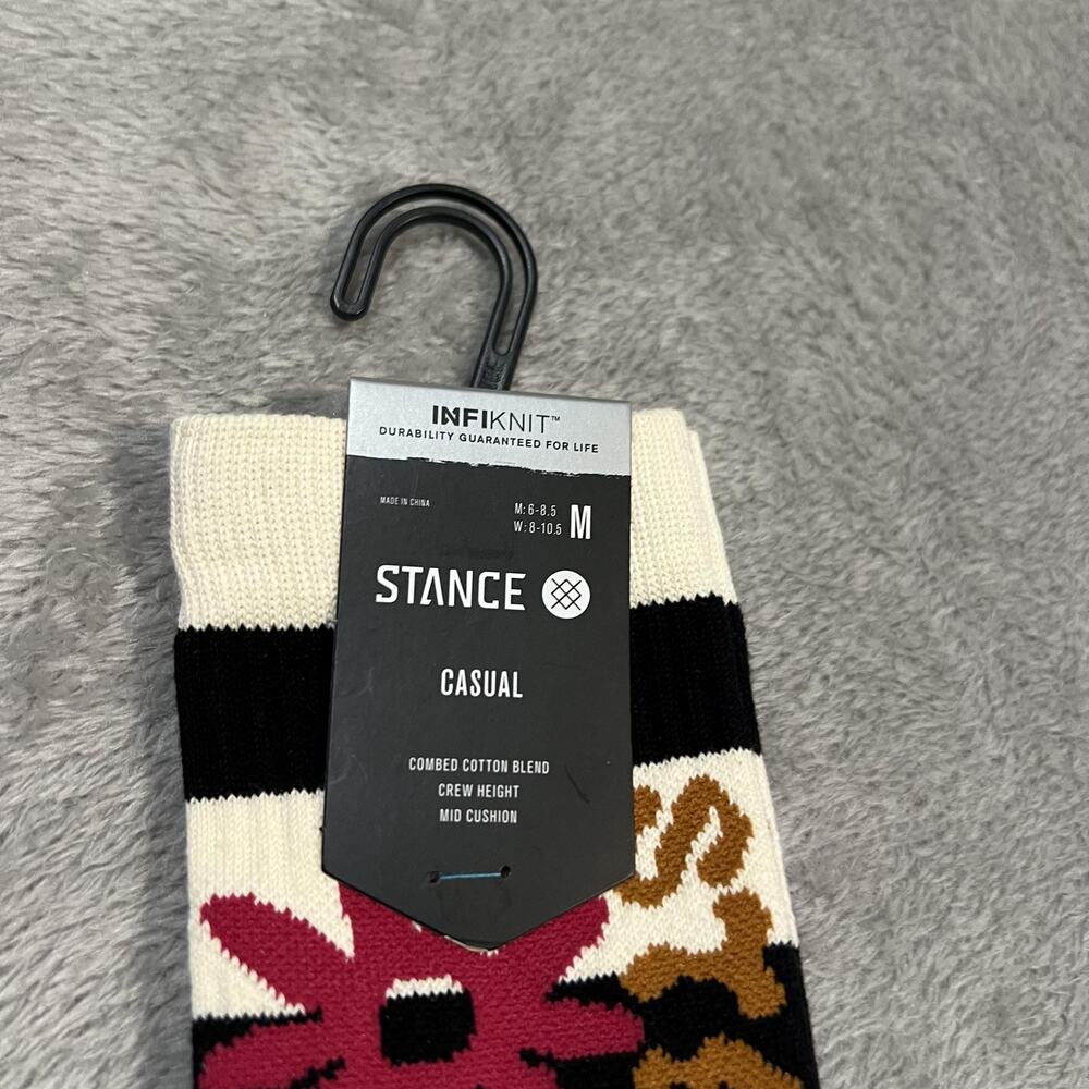 Stance Socks Mens Medium Black White Striped Crew Enjoy Flower Graphic Casual - Picture 2 of 4